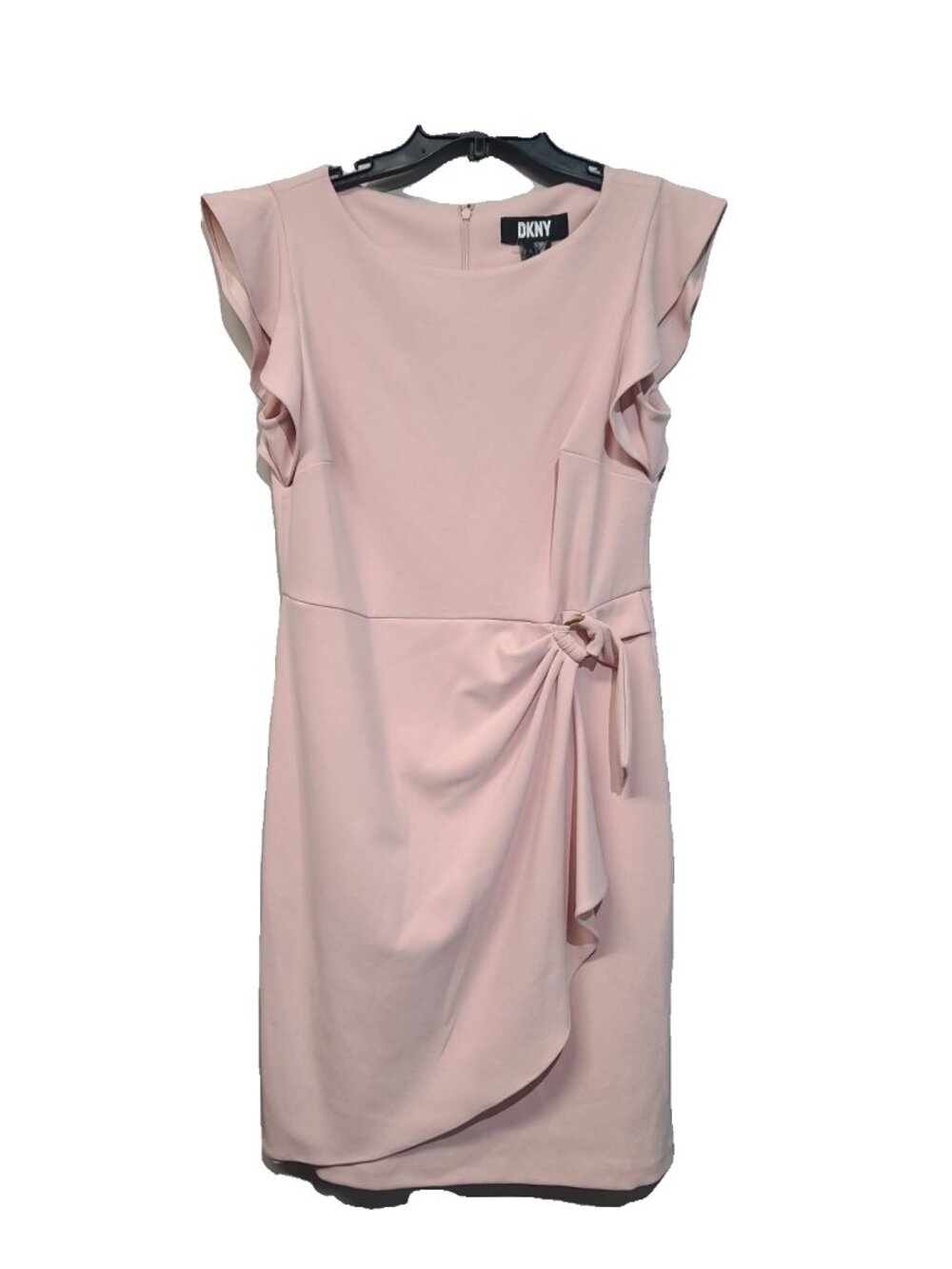 DKNY Flutter Sleeve Faux Wrap Dress Size 8 Blush Pink NWT